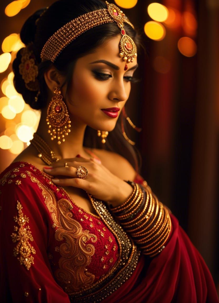 Stunning Indian Belly Dancer in Red and Gold