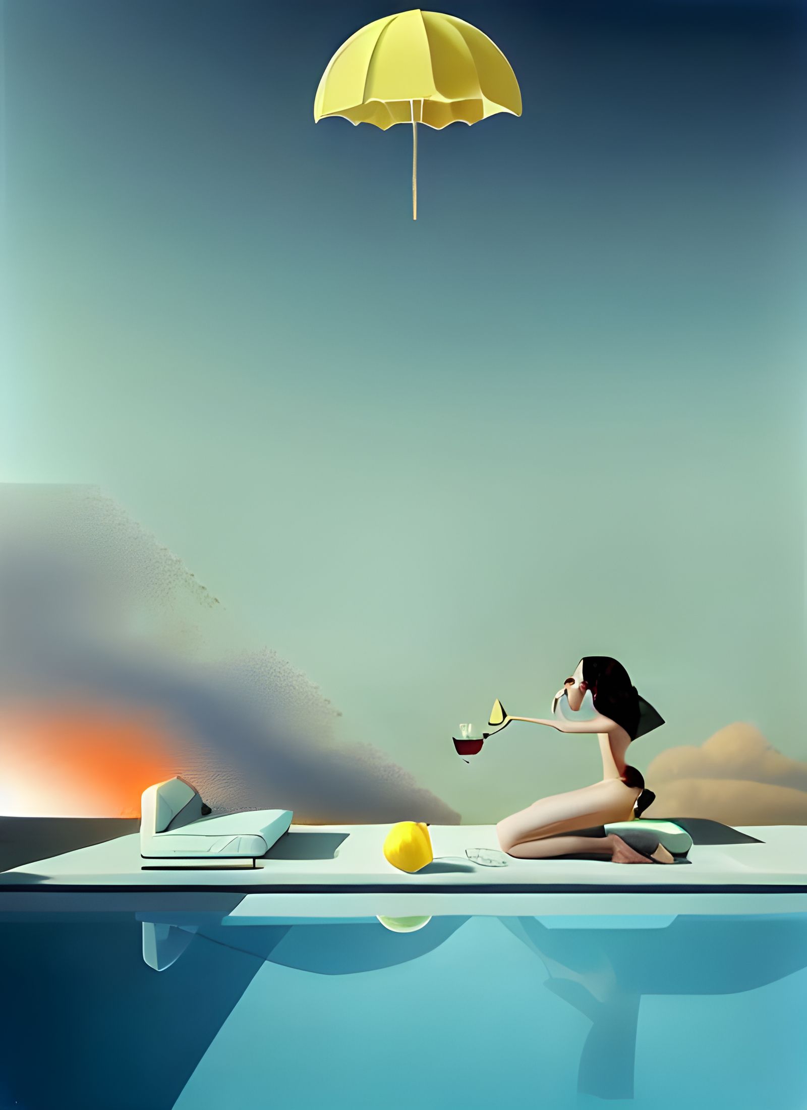 Surreal World Walker on Metal Arch in Liminal Space