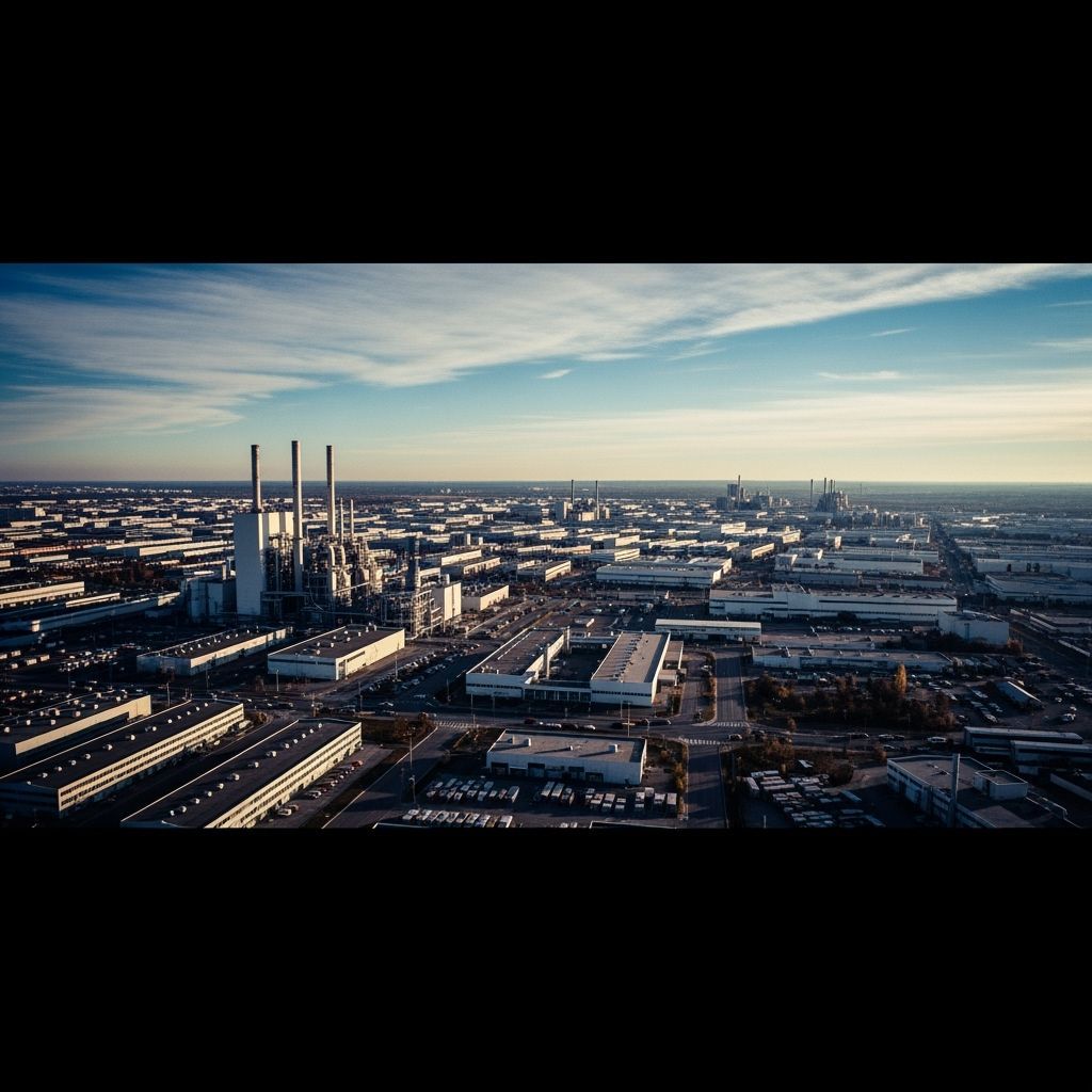 Vast High-Tech Factory at Dusk