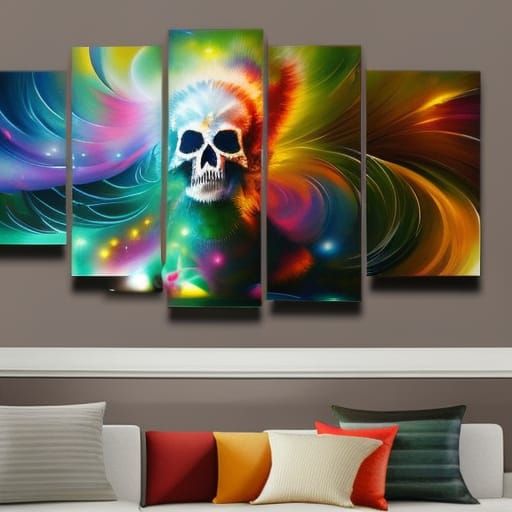 Cosmic Skull Mosaic Dripping Psychedelic Paint