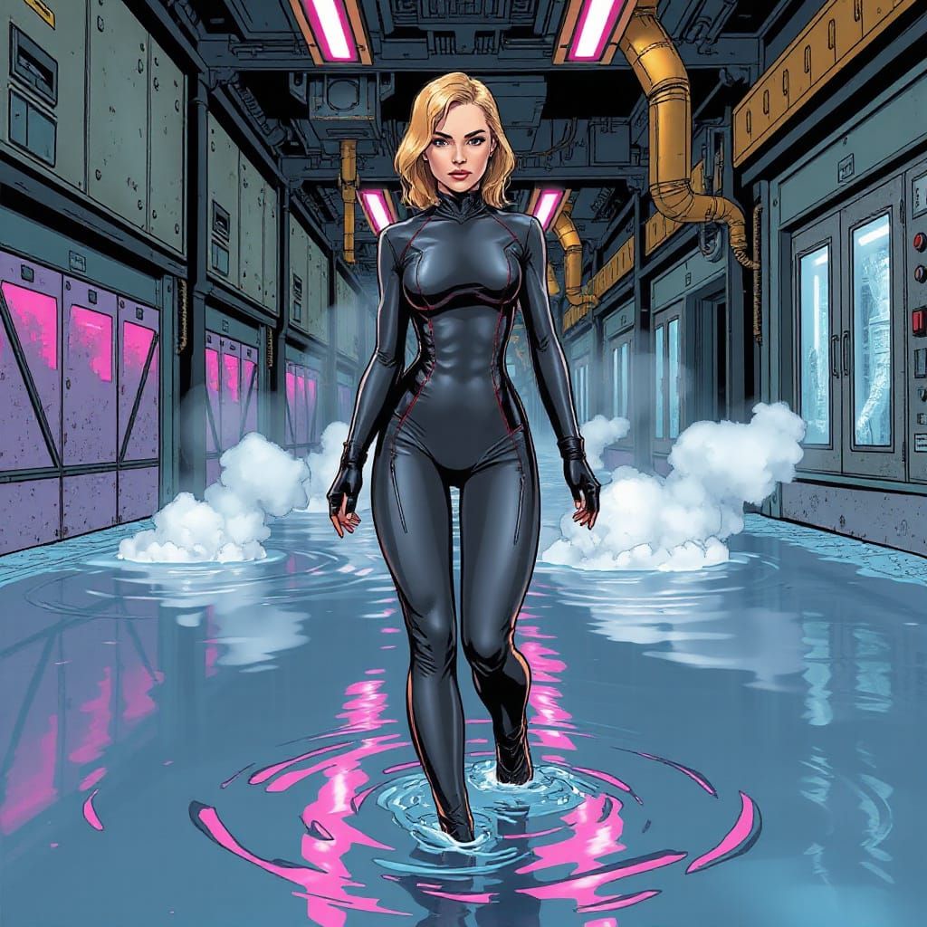 Flooded Future: Comic Book Style Metallic Woman