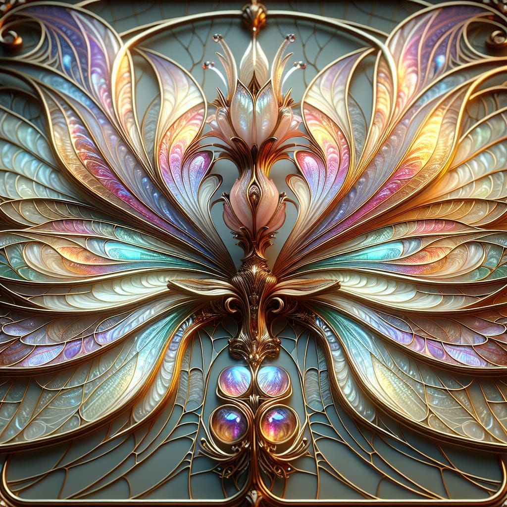 Iridescent Glass Flower in Art Nouveau Style