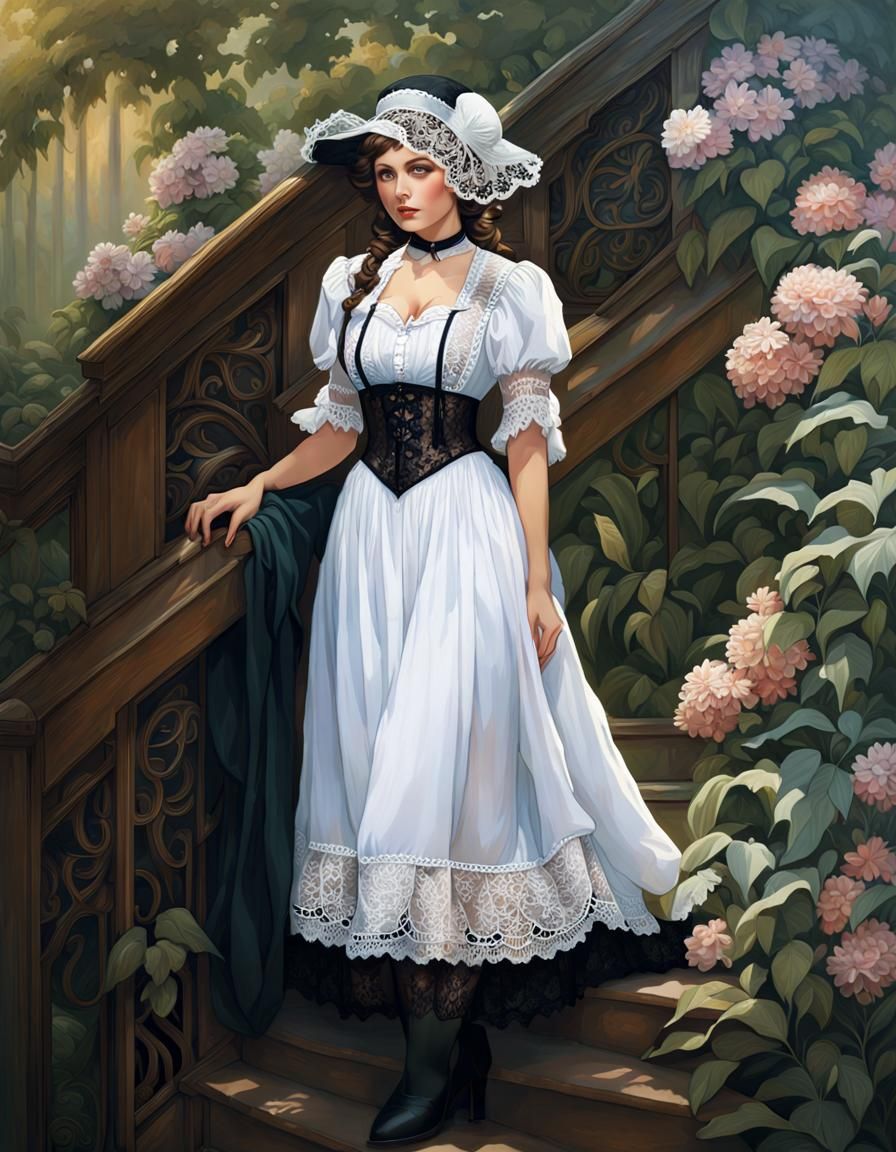 Brunette in Lace, Art Nouveau Portrait