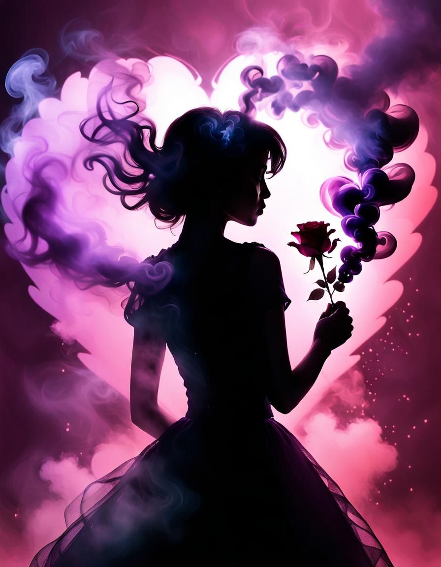 Smoke Monster Hugging Heart in Dreamy Valentine Scene