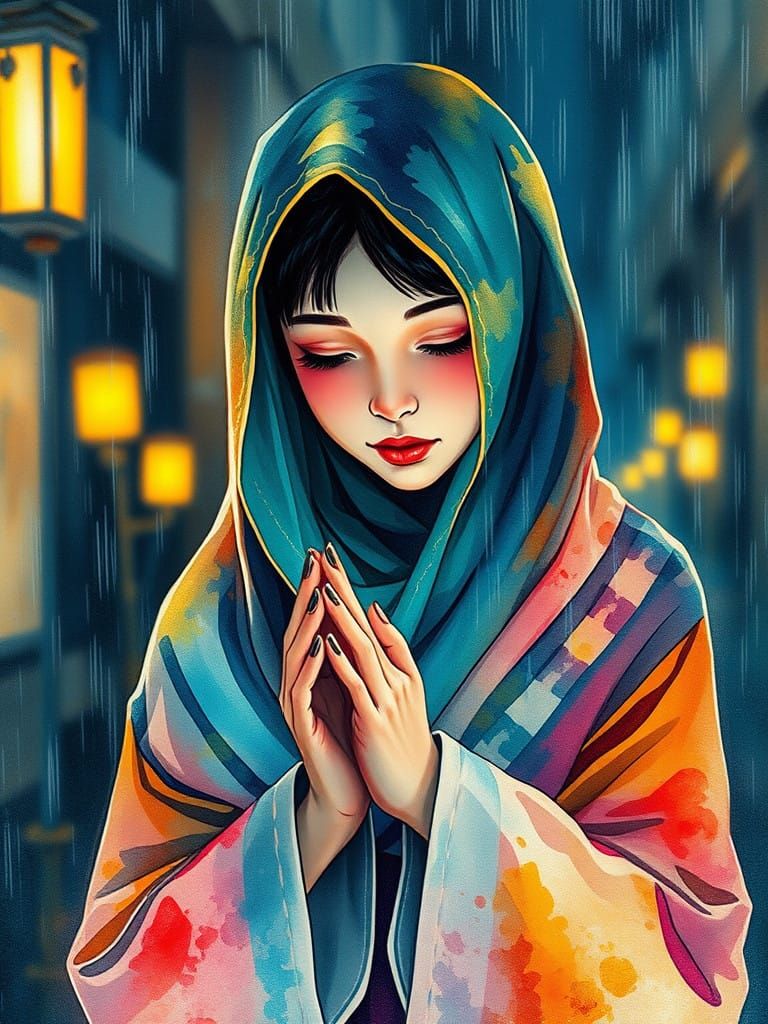 Veiled Prayer in a Gilded Atmosphere