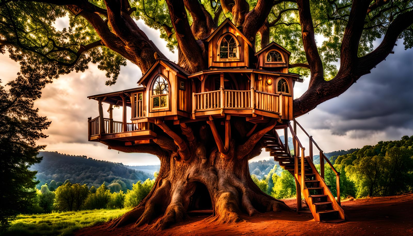 Hyperrealistic Pear Treehouse in Forest, Detailed HDR