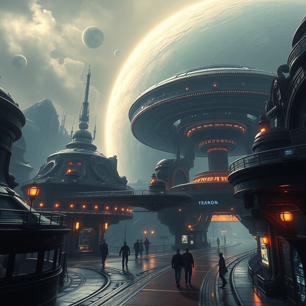 Epic Space Station Promenade in Stunning Digital Matte Paint...