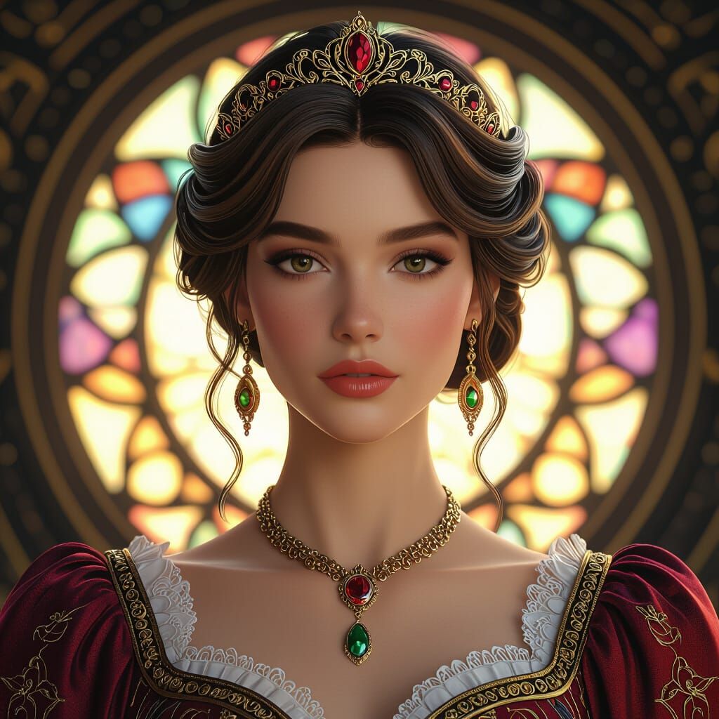 Regal Woman Portrait with Ornate Details and Cinematic Light...