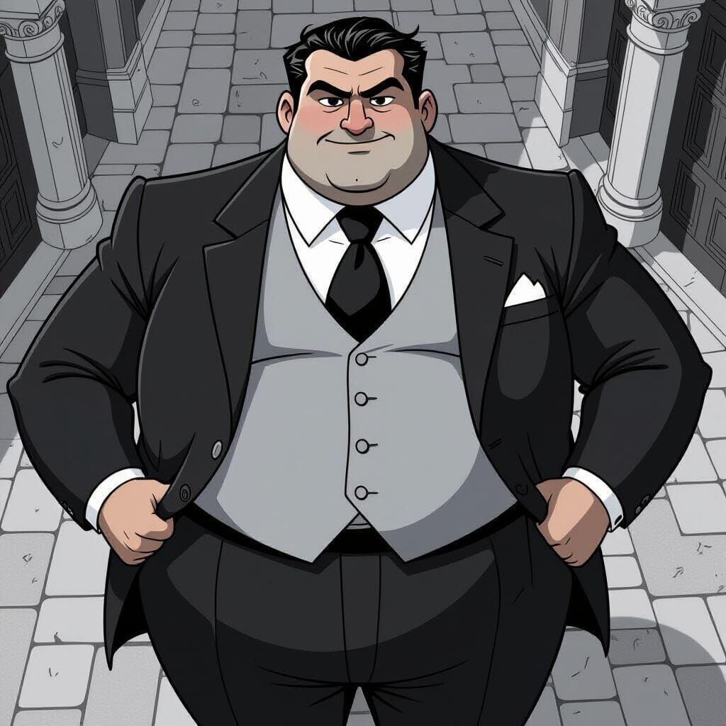 Cartoonish Portly Man in Suit, Overhead View