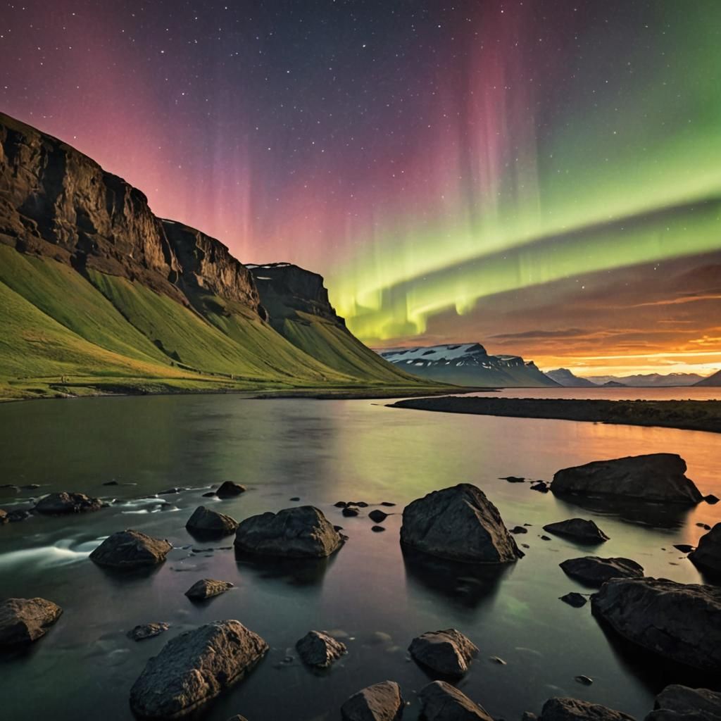 Aurora Borealis over Hvalfjörður Fjord, Iceland
