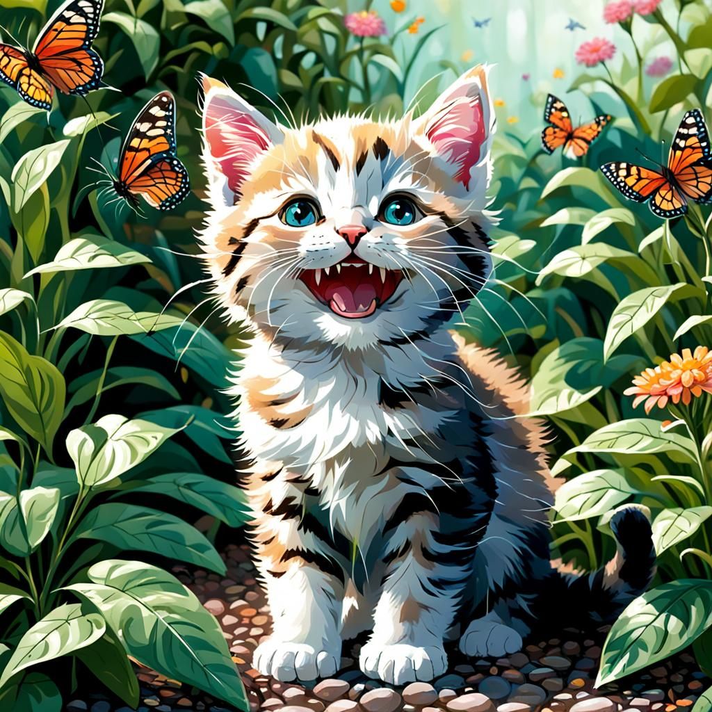 Kitten's Delight: A Butterfly Garden Adventure