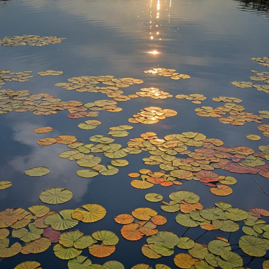 Colorful Sun Rays Reflecting in Lake
