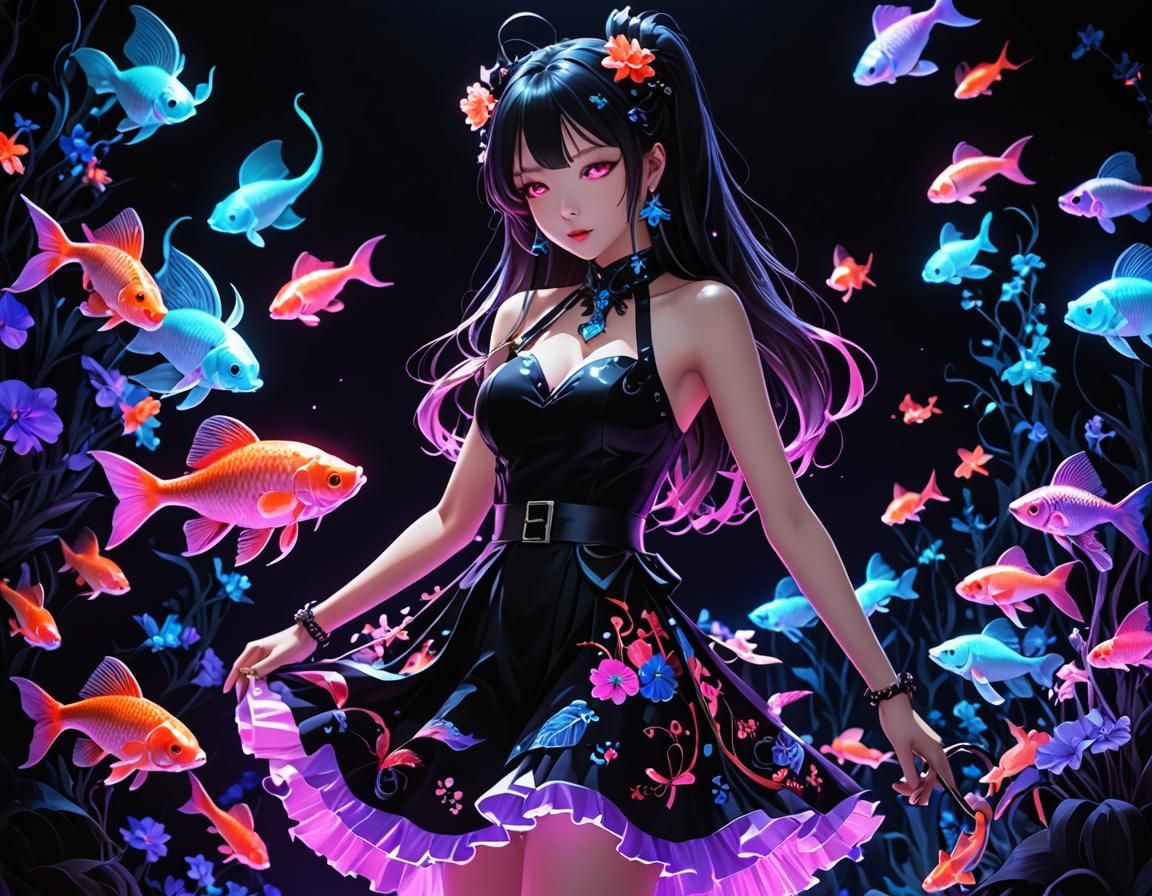 Neon Pastel Goth Dress in Anime Style