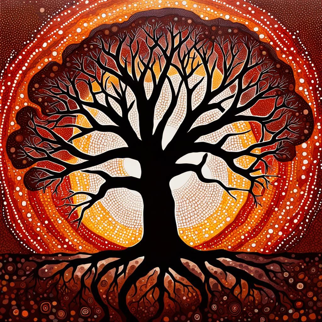 Boab Tree in Outback: Aboriginal Art Style