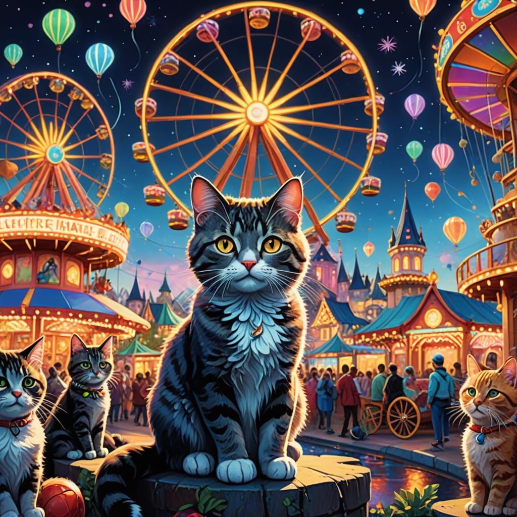 Cat Amusement Park in Dreamy Fantasy Style