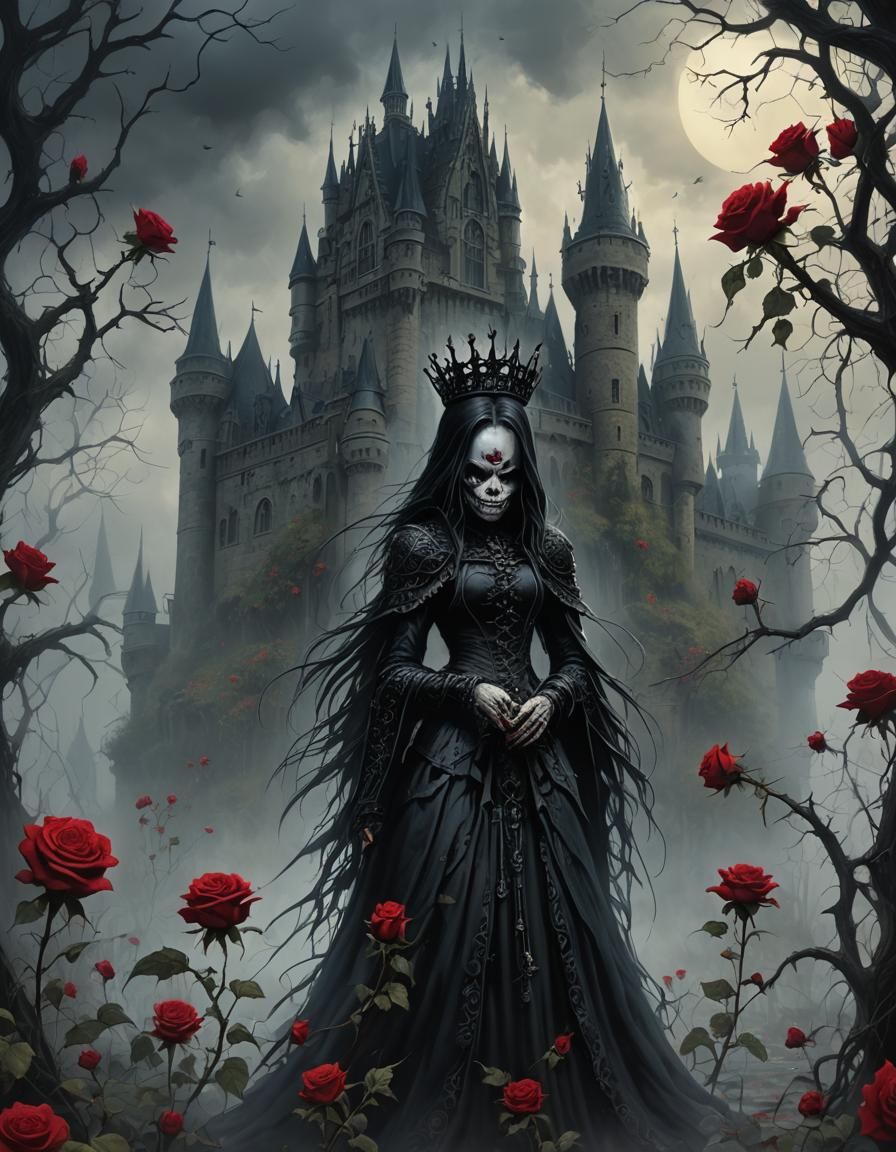 Gothic Princess in Foggy Castle: A Dark Fairytale