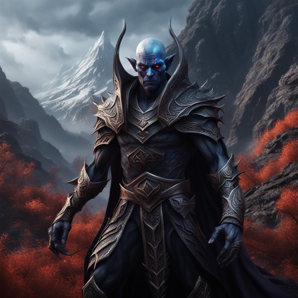Hyperrealistic Dark Elf Male in Mountain Landscape