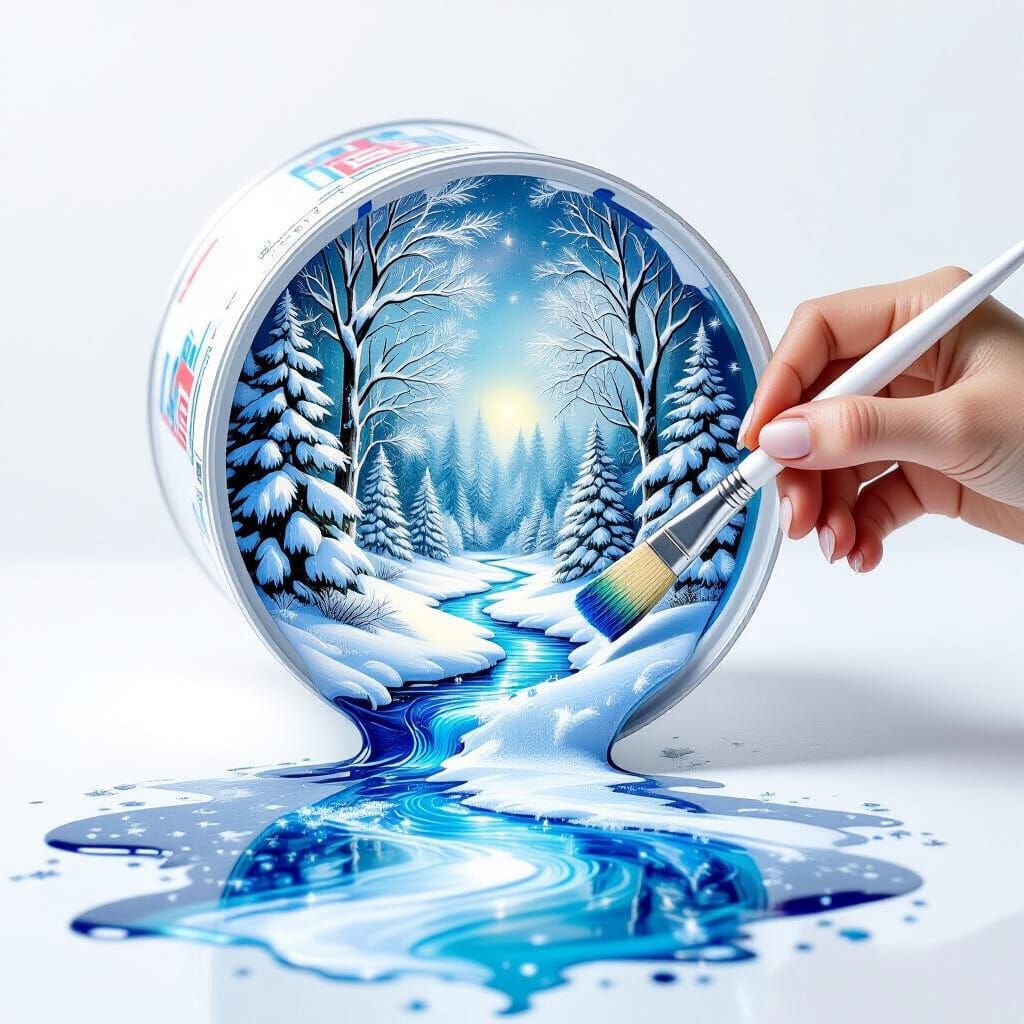 Magical Winter Forest Emerges From Tipped Paint Can