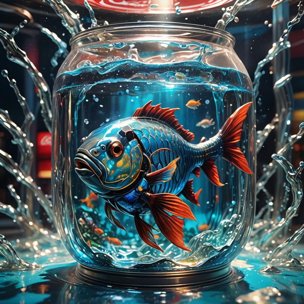 Futuristic Aquarium Inside Coca-Cola Can in Splash Art