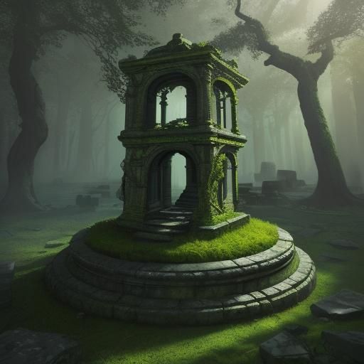 Surrealist Snake Coiled in an Ancient Temple