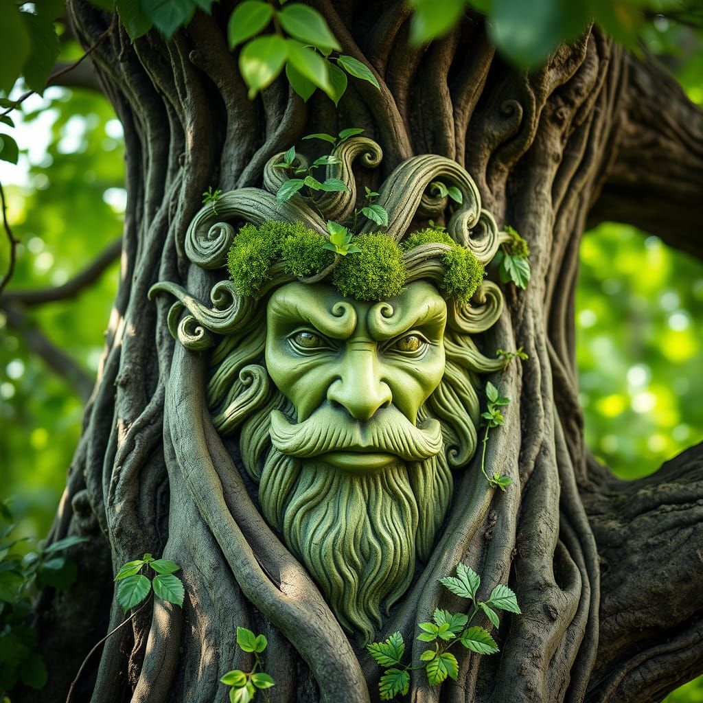 The Green Man Carved in Ancient Tree