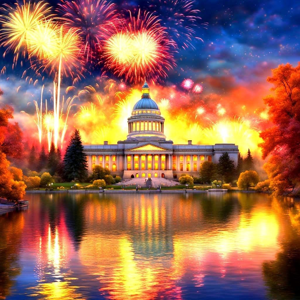 Fireworks Over Capitol Lake: Kinkade-Inspired