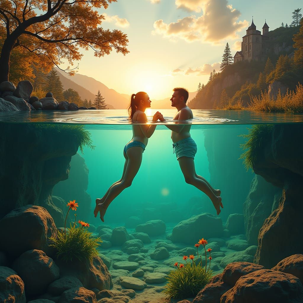 Surreal Double Exposure: Aquarium Dreamscape