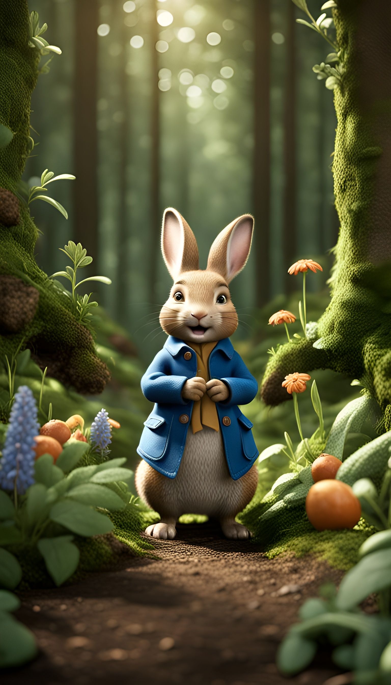 Peter Rabbit in Forest, 3D Rendered