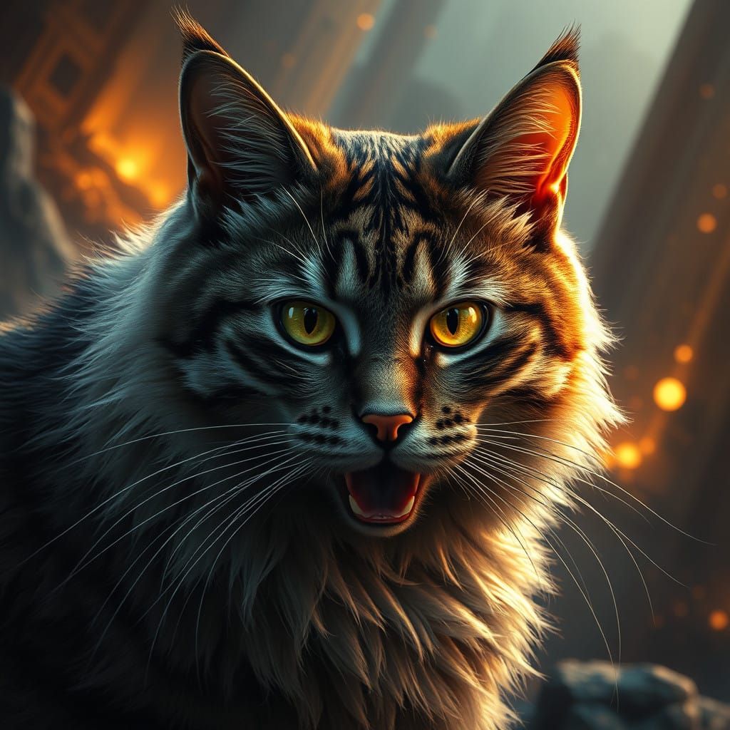 Epic Cinematic Cat in Maximalist Digital Art