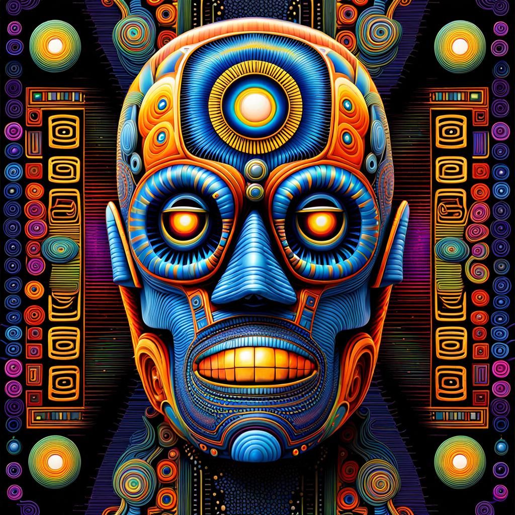 portrait of psychedelic sad robot