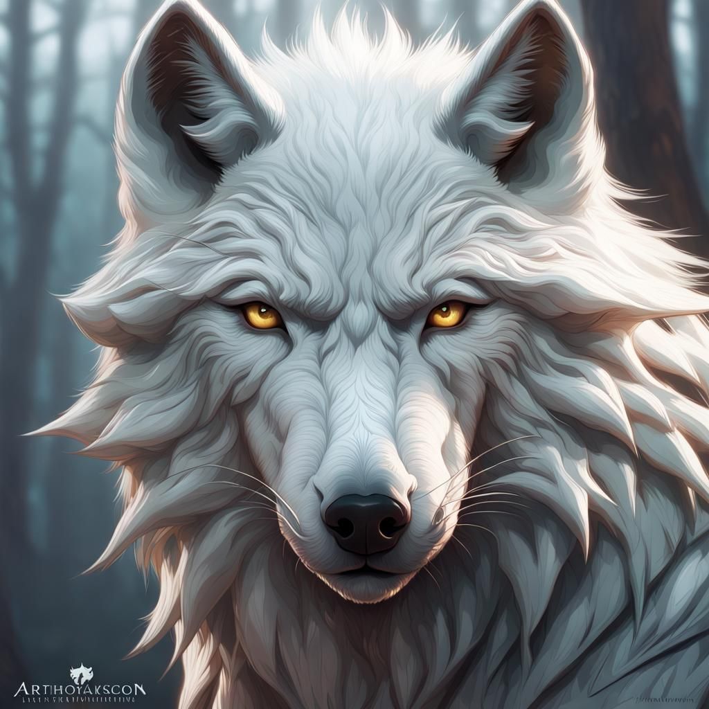 Intricate White Wolf Portrait in Hyperrealistic Style