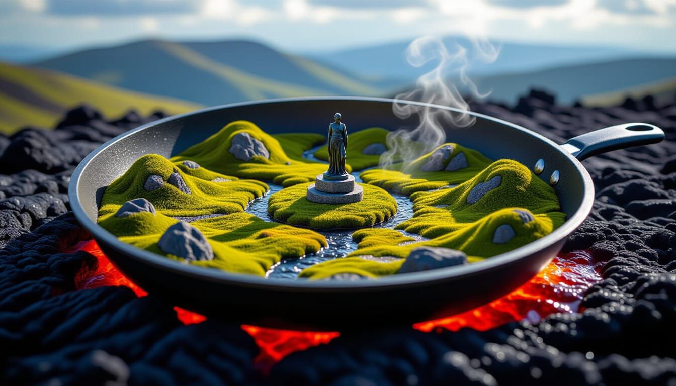 Stone Circle Landscape Inside Floating Frying Pan