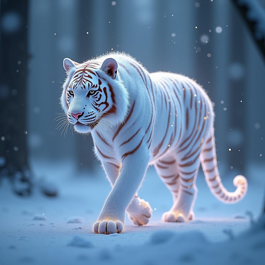 Ethereal Light Tiger in Winter Forest