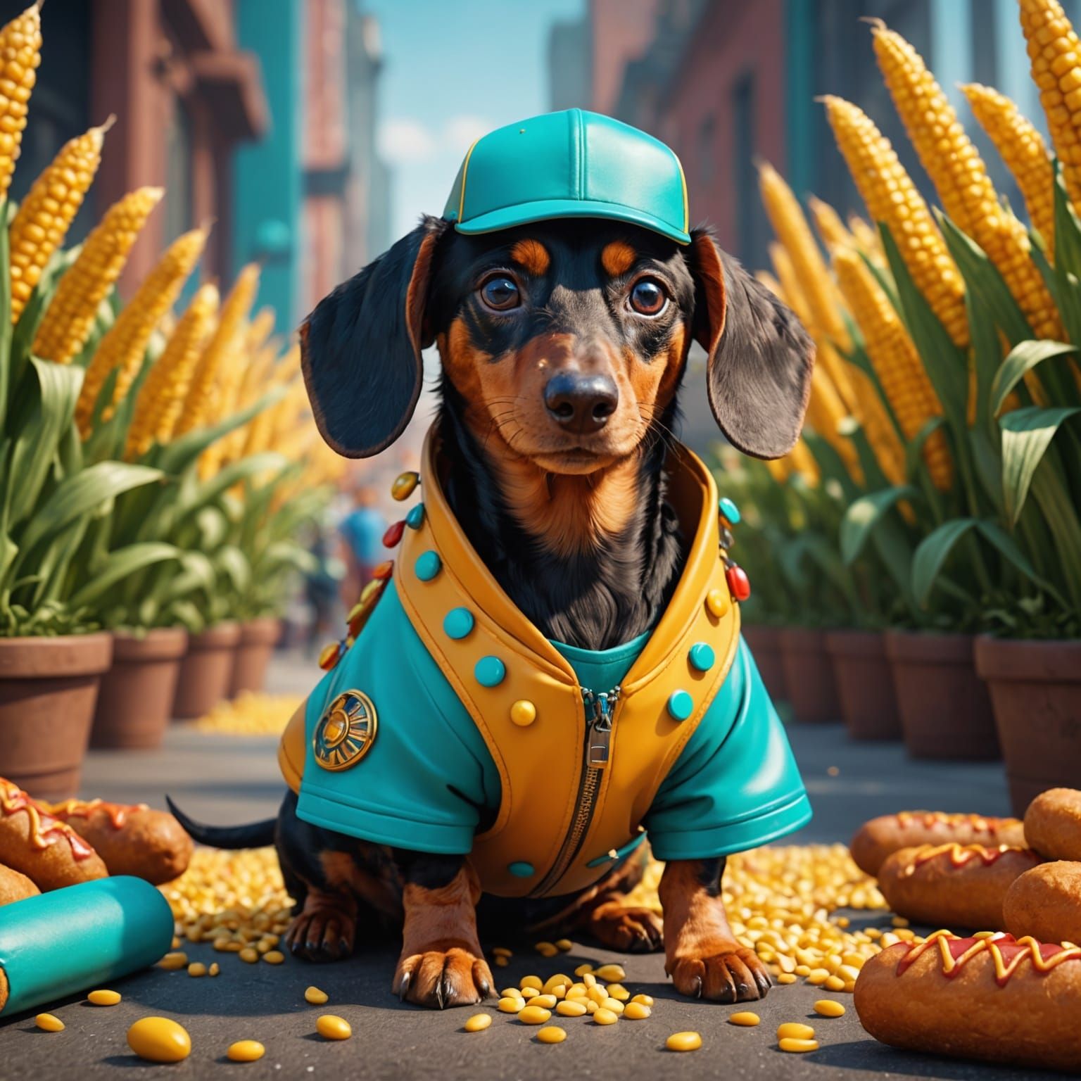 Dachshund Dog in Corn Dog Outfit
