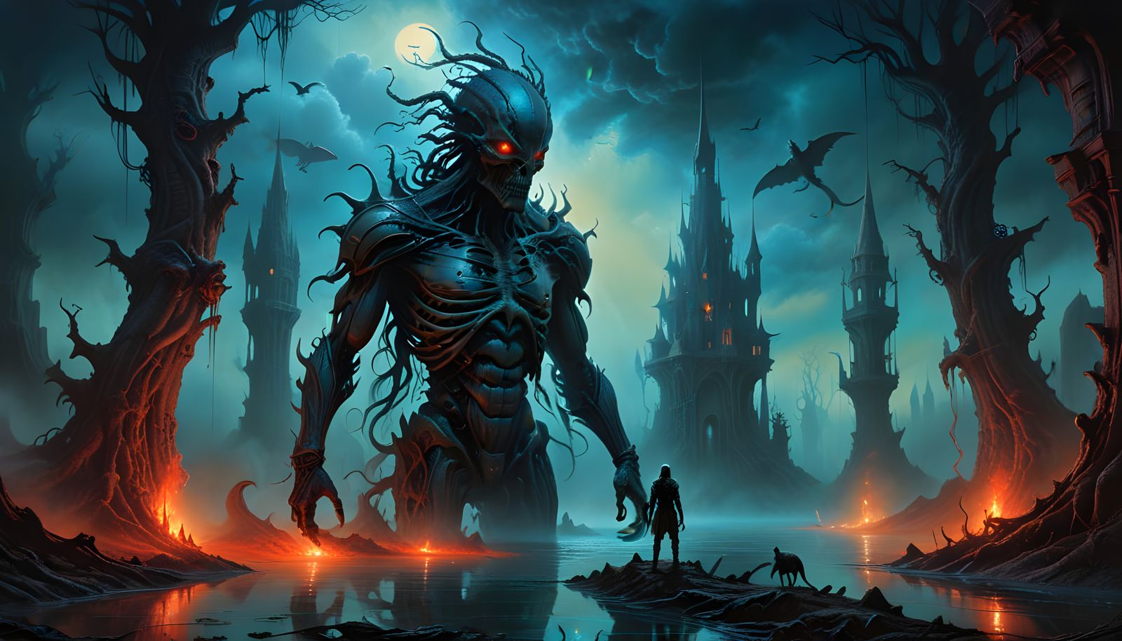 Surreal Fantasy Landscape with Monstrous Fish