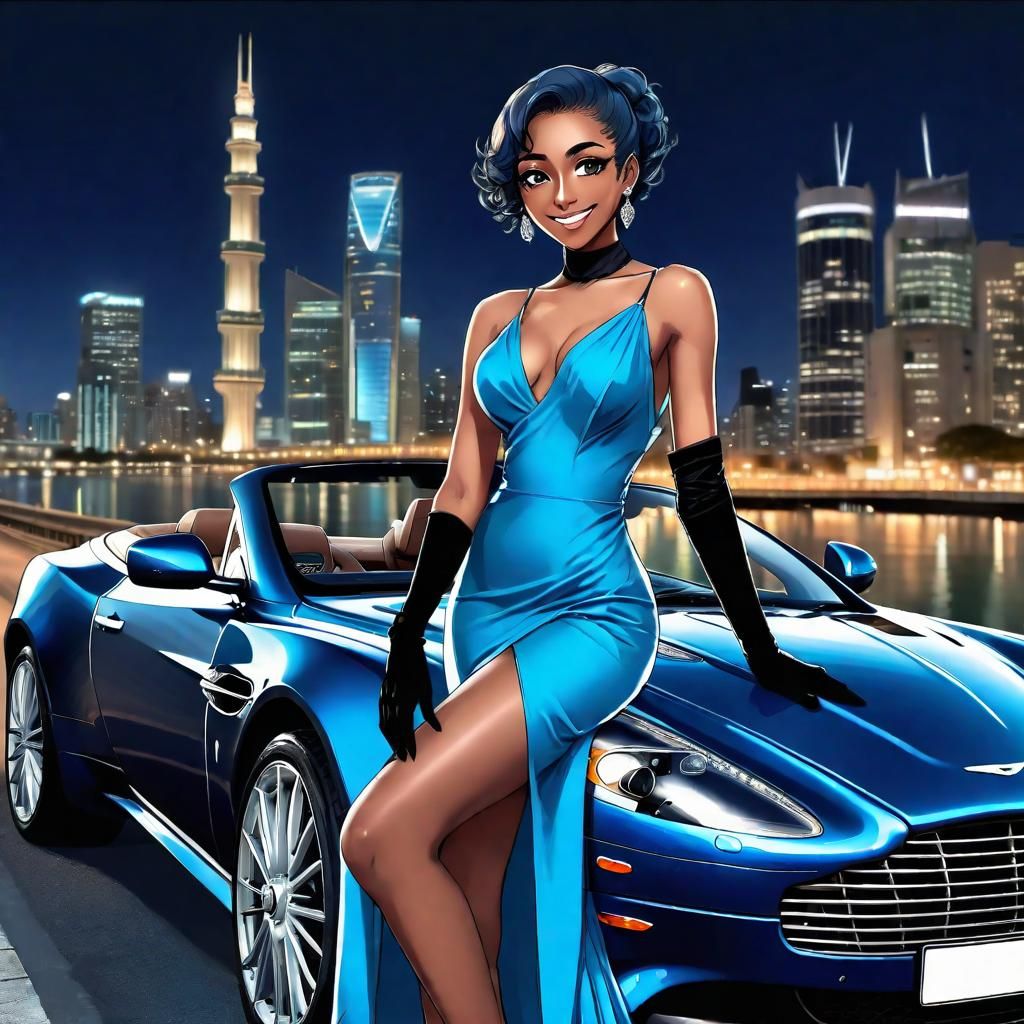 Anime Portrait: Anglo-Indian Woman with Aston Martin