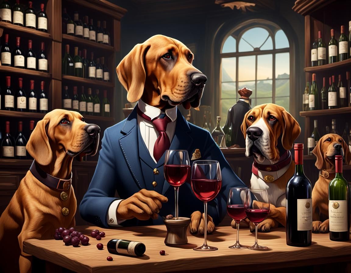 Dog Sommeliers Class in Humorous Cartoon Style