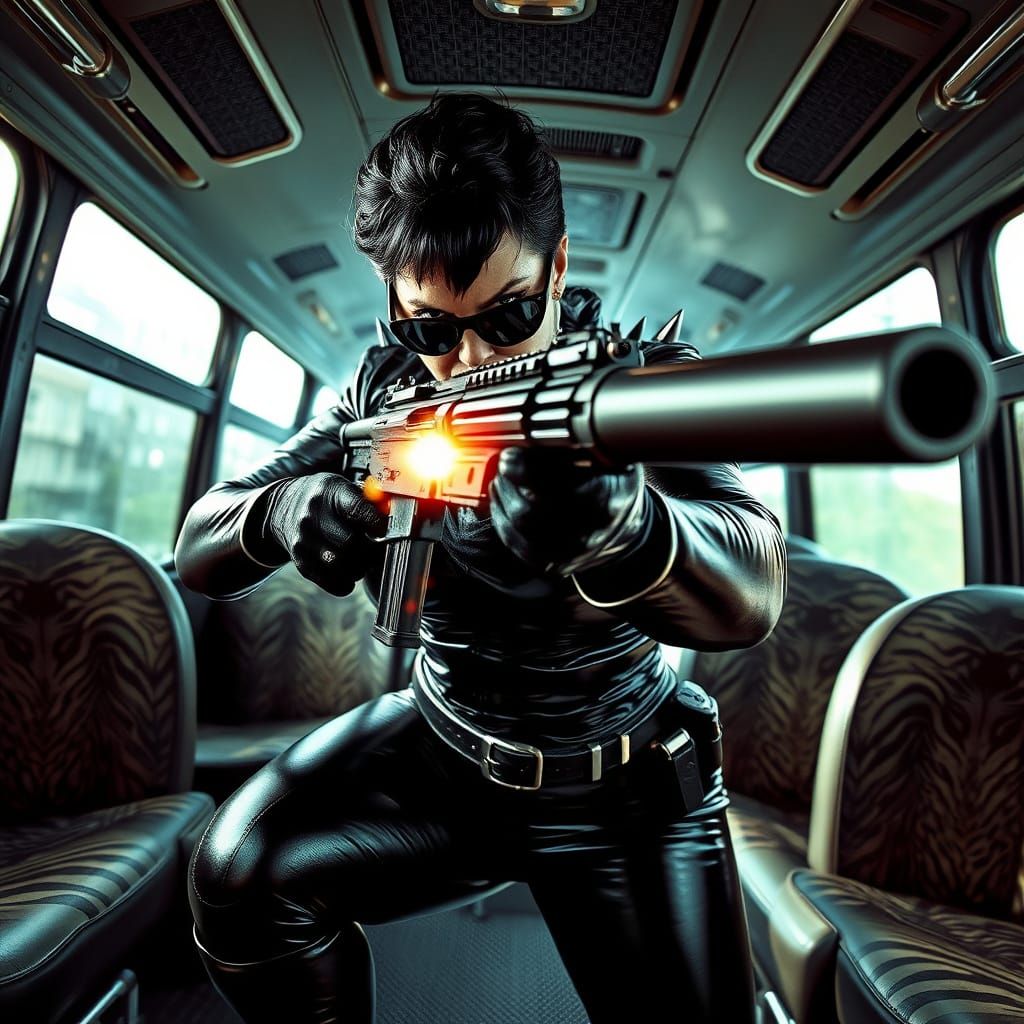 Cyberpunk Executrix in Fierce Stance