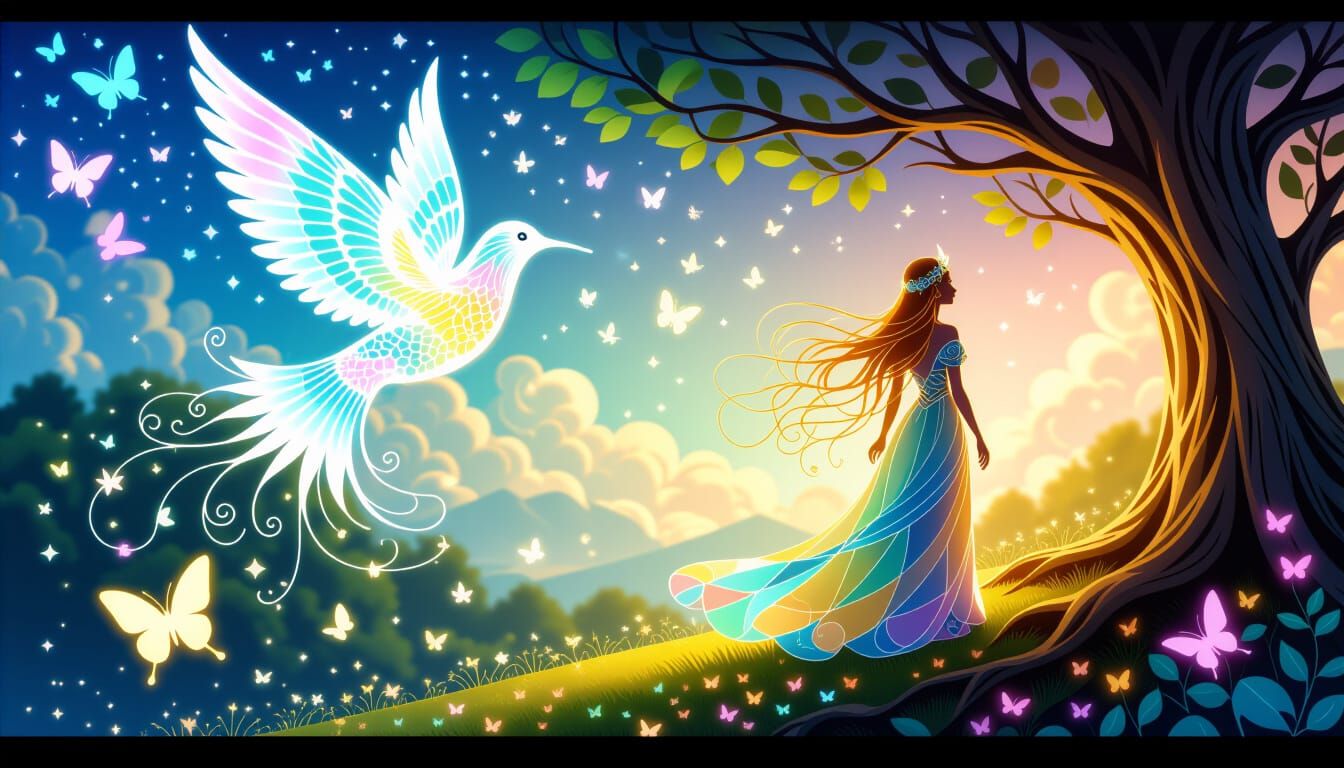 Luminous Embroidered Fantasy in Airbrush Style