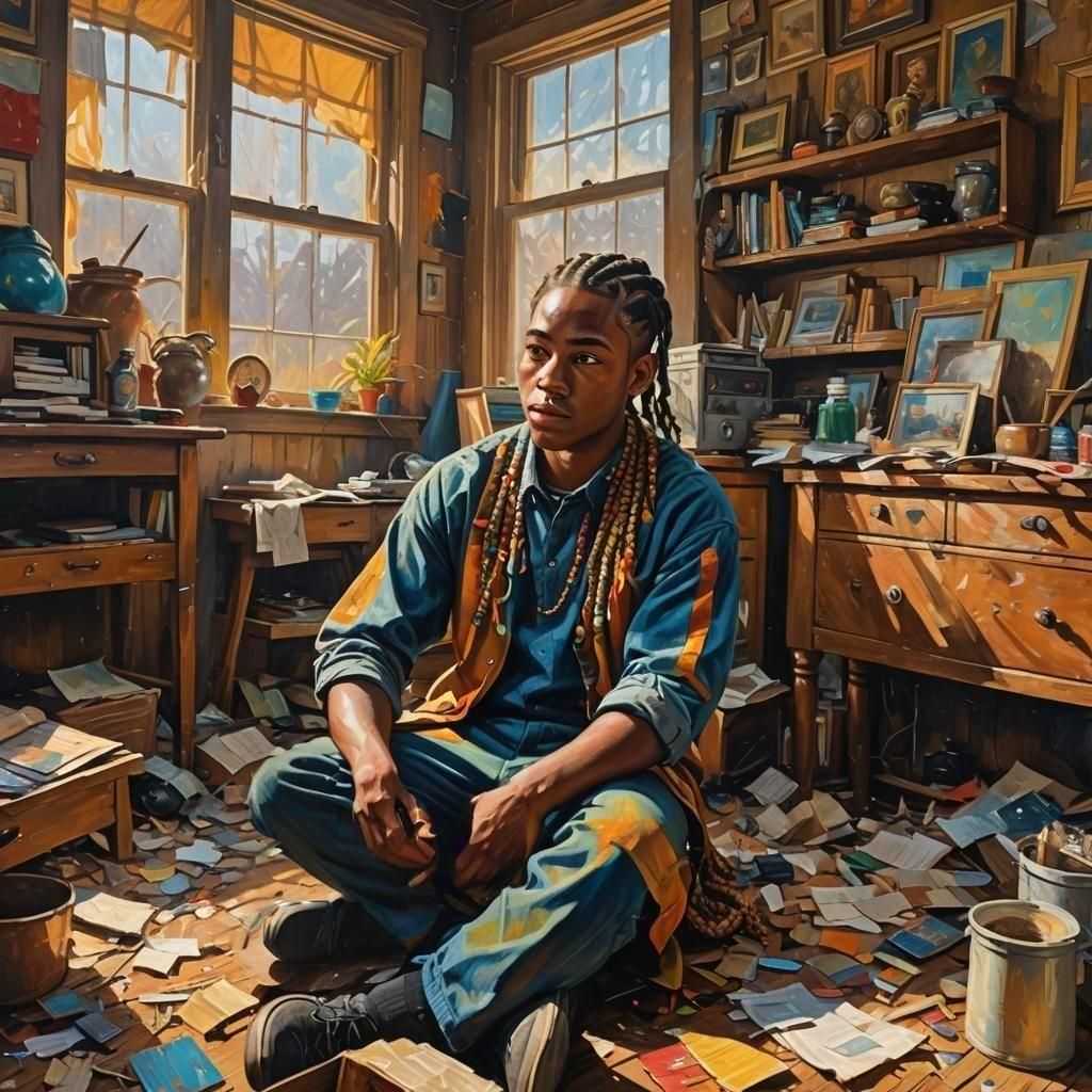 Expressionist Portrait of Hipster with Cornrows