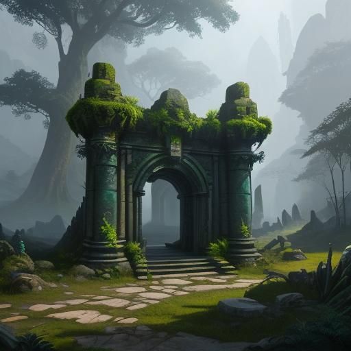 Dragon Guardian Near Mystic Portal, Fantasy Art