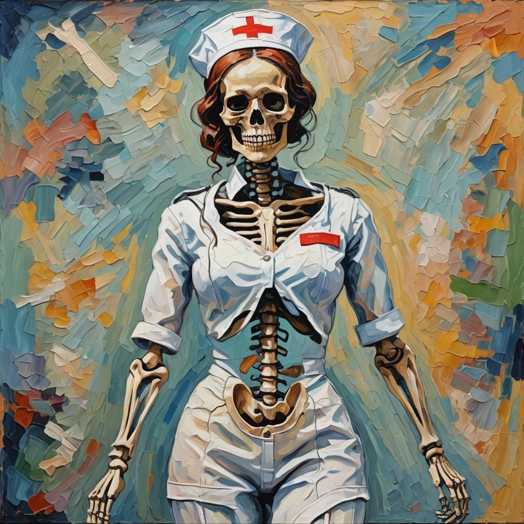Skeleton nurse in uniform