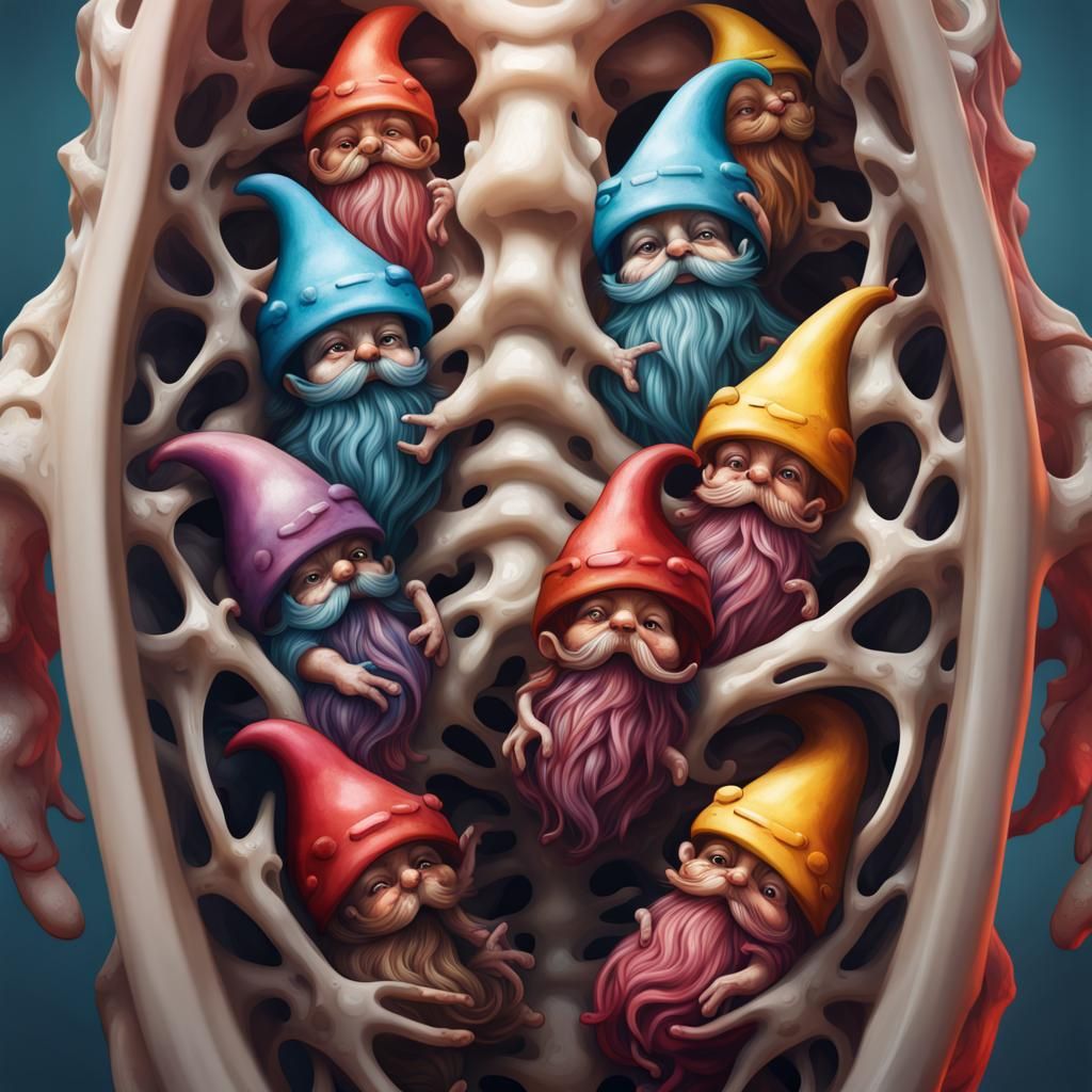 Gnomes in Rib Cage: Hyperrealistic Concept Art