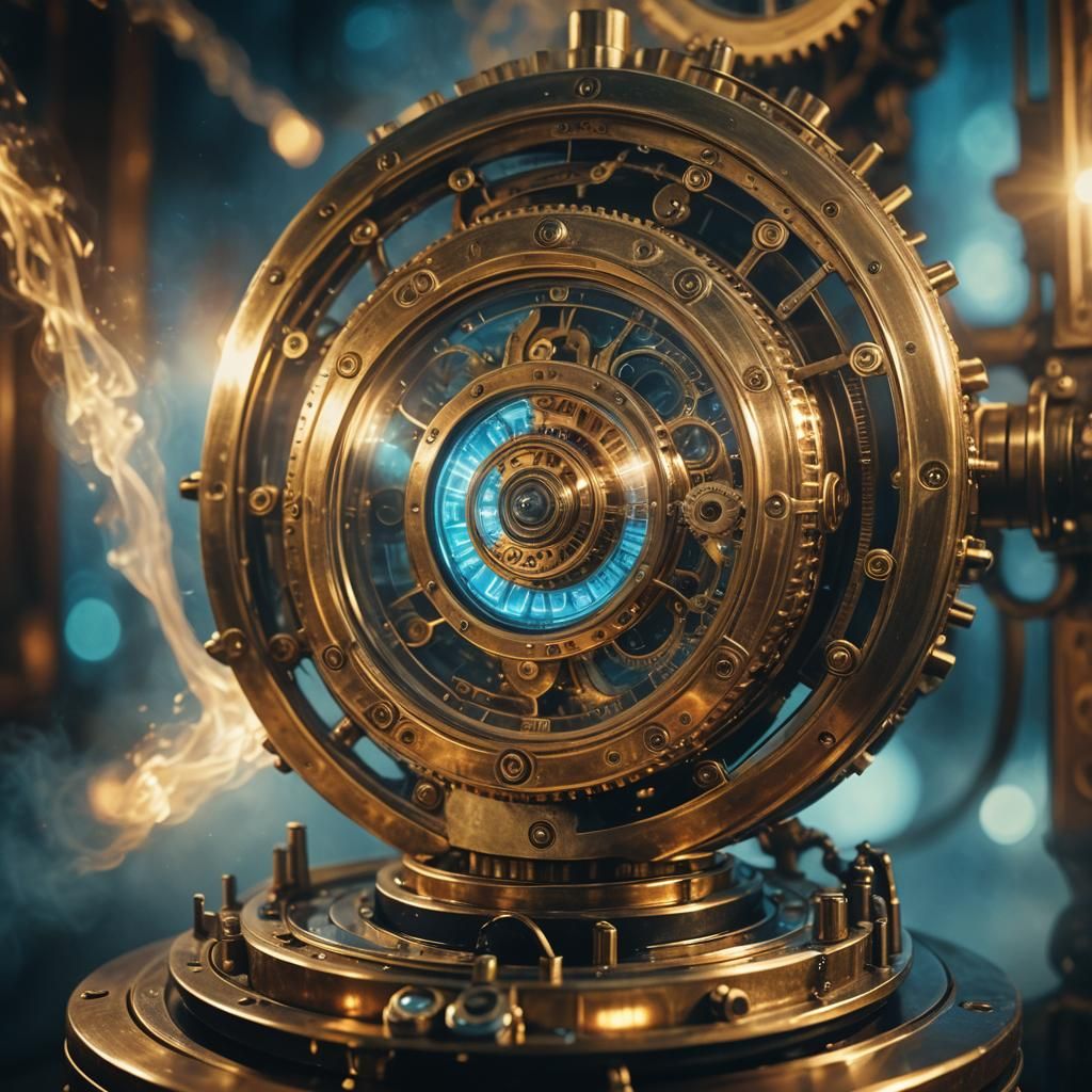 Steampunk Device Emitting Holographic Aura in Cinematic Styl...