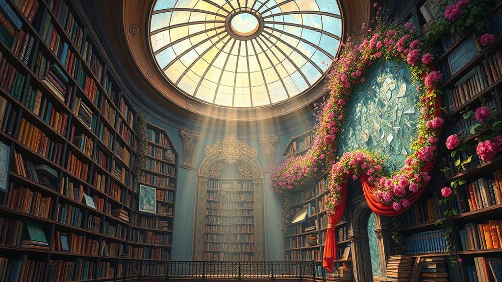 Glowing Library with Shattered Dome, Mosaic Style