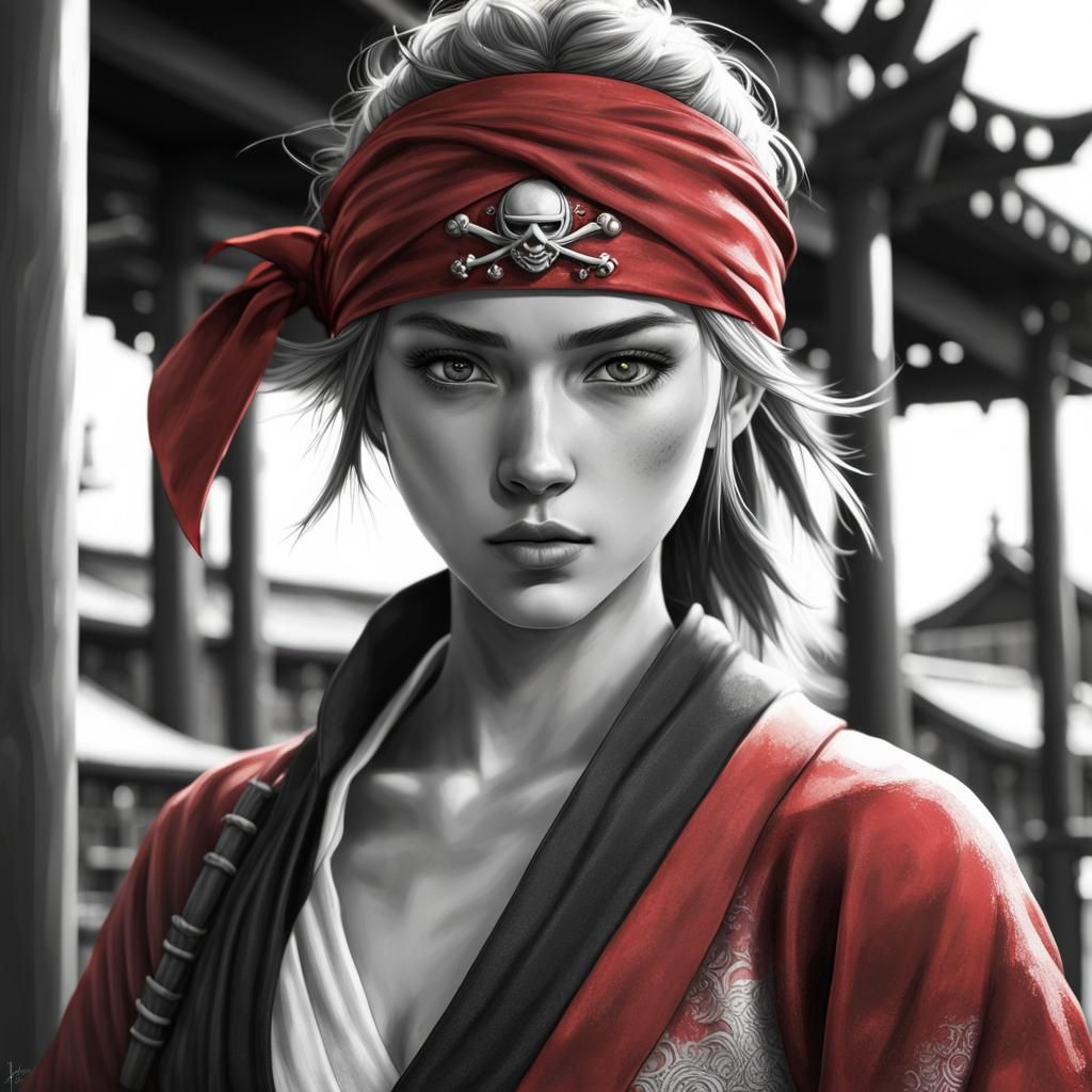 Anime Ninja Pirate on Japanese Dock, Digital Art
