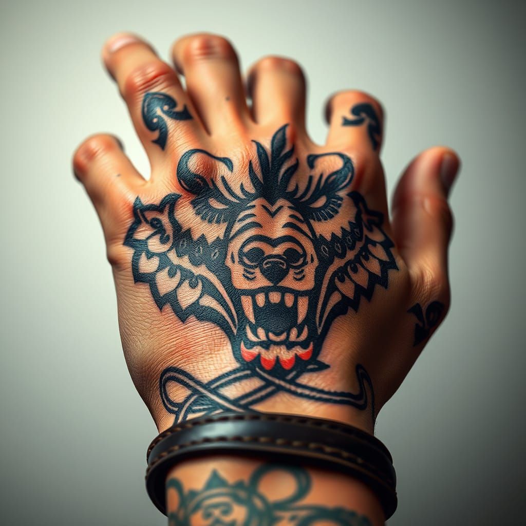 Celtic Bear Tattoo: Hyperrealistic Hand Art