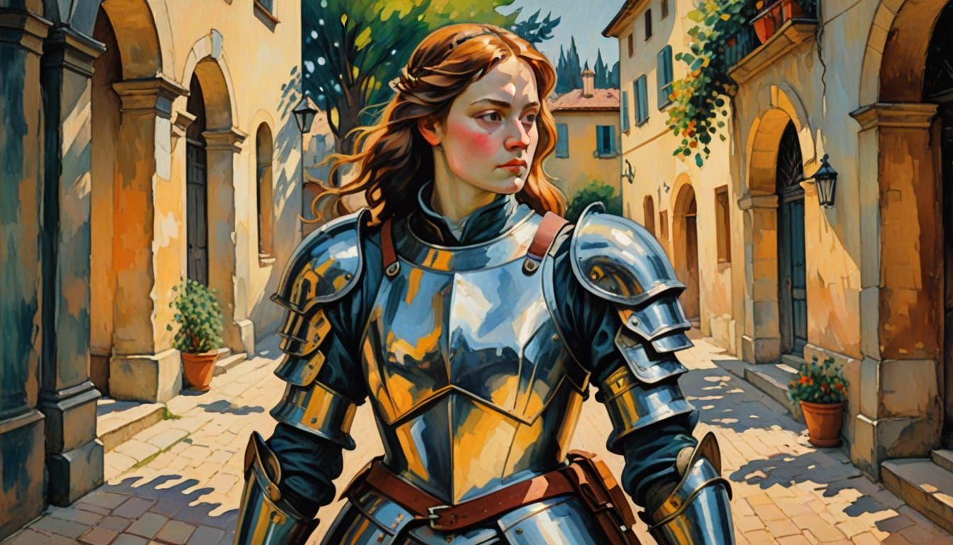 Woman Knight in Vibrant Post-Impressionist Style