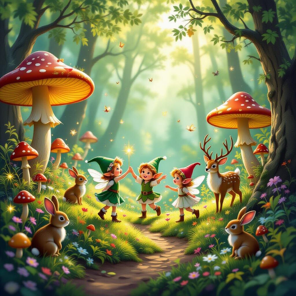 Whimsical Forest Party with Elves and Woodland Creatures