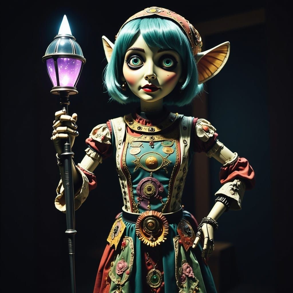 Enchanting Elf with Crystal Wand and Rune Dress